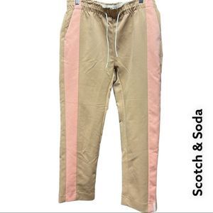 🍂SCOTCH & SODA drawstring straight leg pant tan coral tuxedo stripe + size L